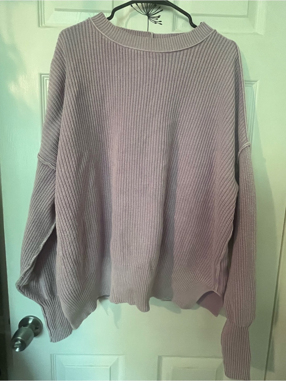 Aerie Oversized Crewneck Ribbed Sweater Lavender Purple Small